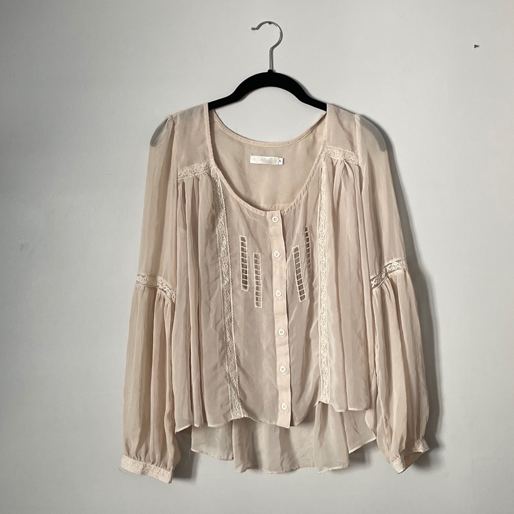 Long Sleeve Cream Shear Blouse (S)